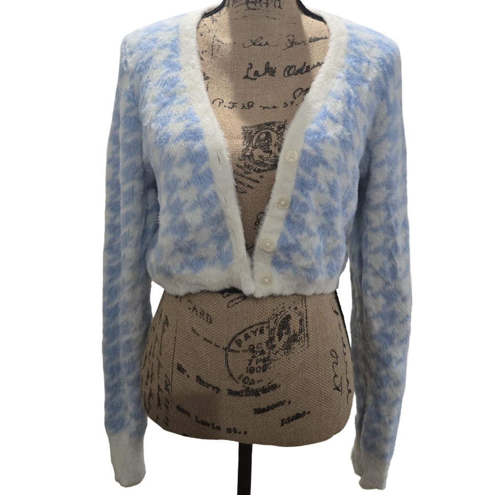 Aeropostale | Cropped Shrug | Light Blue Houndstooth | Nylon Knit | Size Large